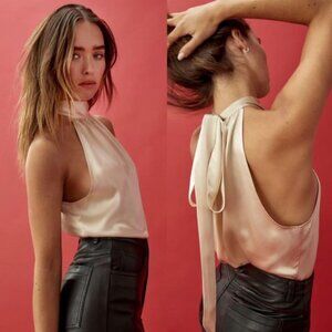 Reformation Royce Silk Halter Top Cream Size Small